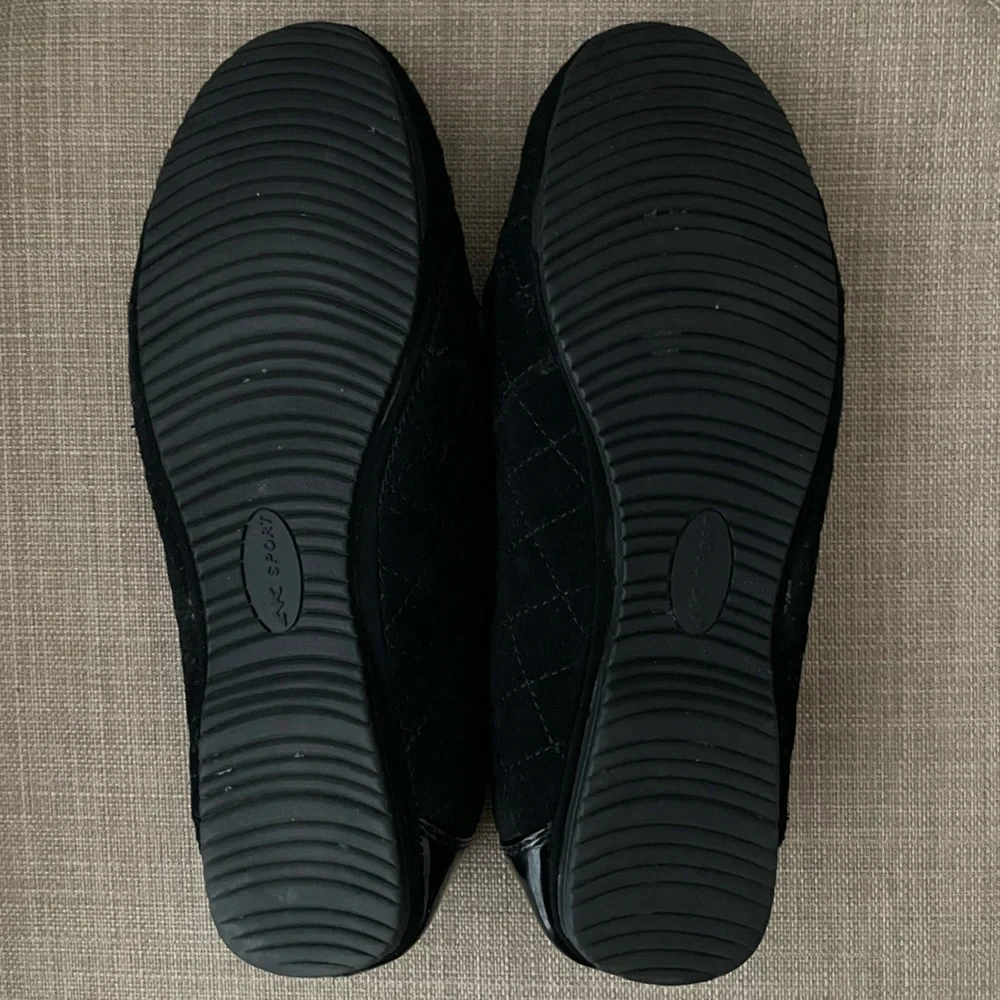 Anne Klein Sport Quilted Black Suede Flats